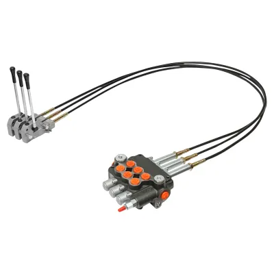 Distribuitor hidraulic cu 3 manete, lungime cablu 2.5m presiune 250 bar debit 80L/min Breckner Germany - imagine 2