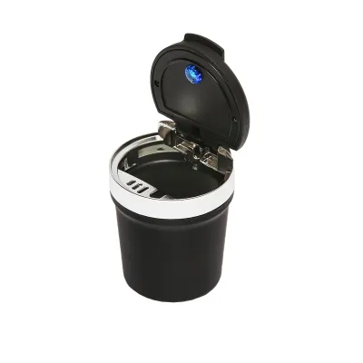 Scrumiera auto universala cu fund ceramic neagra-argintiu cu lumina albastra LED - imagine 3
