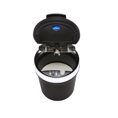 Scrumiera auto universala cu fund ceramic neagra-argintiu cu lumina albastra LED - imagine 2
