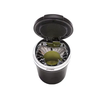 Scrumiera auto universala neagra-argintiu cu lumina multicolor LED - imagine 2