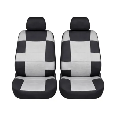 Set huse scaune auto universale negru-gri, material textil 9 piese - imagine 2