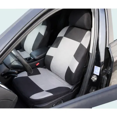 Set huse scaune auto universale negru-gri, material textil 9 piese - imagine 4