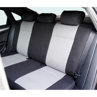 Set huse scaune auto universale negru-gri, material textil 9 piese - imagine 5