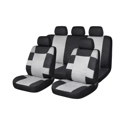 Set huse scaune auto universale negru-gri, material textil 9 piese