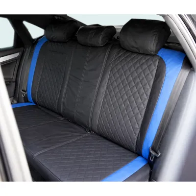 Set huse scaune auto universale negru-albastru Diamond, piele ecologica matlasata cu textil 9 piese - imagine 5
