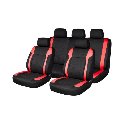 Set huse scaune auto universale negru-rosu Diamond, piele ecologica matlasata 9 piese