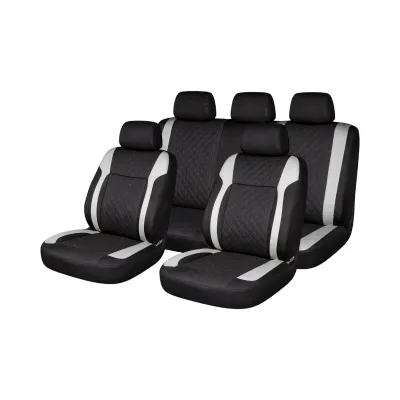 Set huse scaune auto universale negru-gri Diamond, piele ecologica matlasata 9 piese