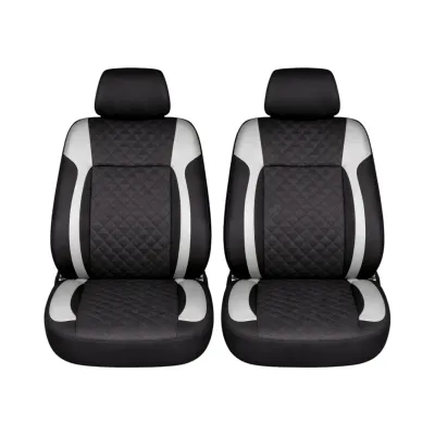 Set huse scaune auto universale negru-gri Diamond, piele ecologica matlasata 9 piese - imagine 2