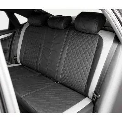 Set huse scaune auto universale negru-gri Diamond, piele ecologica matlasata 9 piese - imagine 5