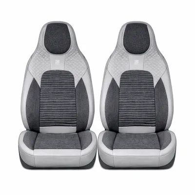 Set huse scaune auto Premium crem-gri universale, design sport ergonomic, piele ecologica cu insertii textile 11 piese - imagine 2
