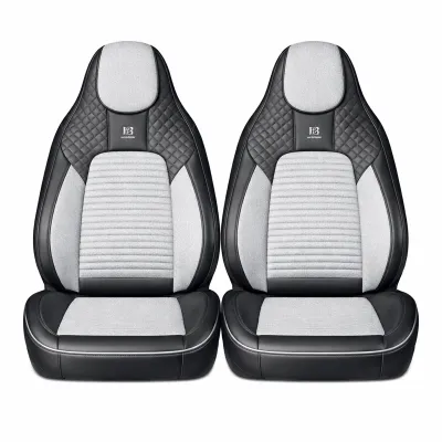Set huse scaune auto Premium negru-gri universale, design sport ergonomic, piele ecologica cu insertii textile 11 piese - imagine 2
