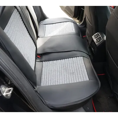 Set huse scaune auto Premium negru-gri universale, design sport ergonomic, piele ecologica cu insertii textile 11 piese - imagine 8