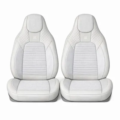 Set huse scaune auto Premium crem-gri universale, design sport ergonomic, piele ecologica cu insertii textile 11 piese - imagine 2
