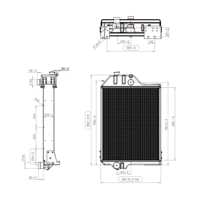 Radiator racire apa John Deere 4430 motor 6404T cu 5 randuri de celule cod OEM 150-324, AR102736, AR60337, AR61878, AR61879 - imagine 2
