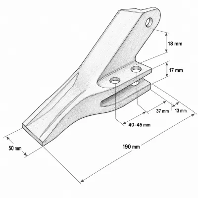 Dinte cupa lateral dreapta pentru miniexcavator Komatsu, Caterpillar, JCB cod OEM E11R - imagine 4