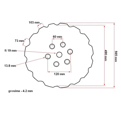Taler crestat disc independent D=565x4 patrat 6x13.8 6,95 kg - imagine 5