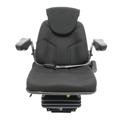 Scaun pentru tractor negru, reglabil cu cotiera, tetiera, centura si suspensie mecanica, latime sezut 455mm