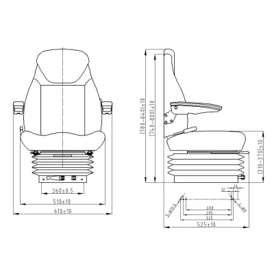 Scaun universal reglabil pentru tractor cu centura de siguranta, cotiere si suspensie mecanica 840x600mm - imagine 8