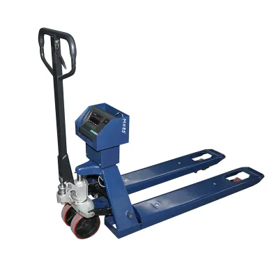 Transpalet manual 3T cu cantar electronic, baterie 6V/4Ah si roti silicon
