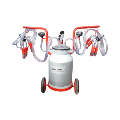 Aparat de muls vaci 2 posturi bidon 40L aluminiu cu vid in cadru(vacuum)  Breckner Germany