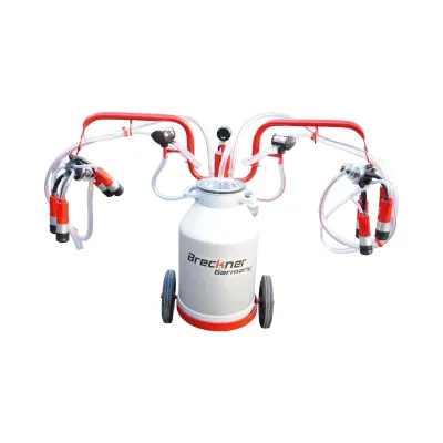 Aparat de muls vaci 2 posturi bidon 40L aluminiu cu vid in cadru (vacuum)  Breckner Germany