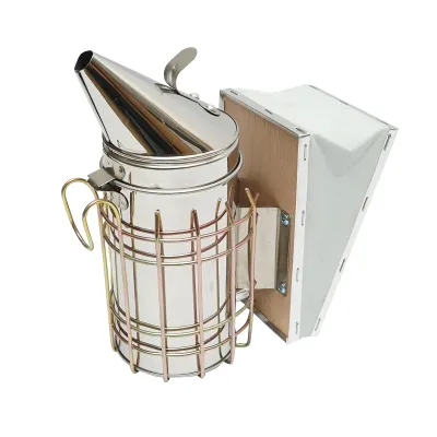 Afumator albine din inox cu cilindru scut termic si burduf din piele 160mm - imagine 2