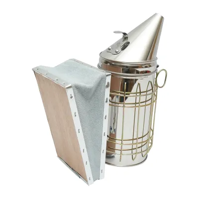 Afumator albine din inox cu cilindru scut termic si burduf din piele 190mm - imagine 3