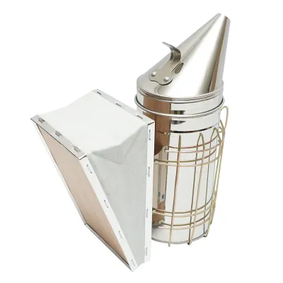 Afumator albine din inox cu cilindru scut termic si burduf din piele 190mm - imagine 3