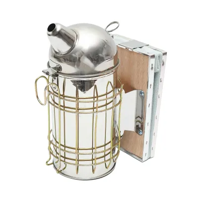Afumator albine din otel inox cu cilindru scut termic si burduf din piele 160mm