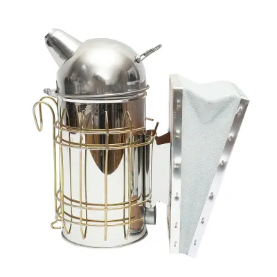 Afumator albine din otel inox cu cilindru scut termic si burduf din piele 160mm - imagine 2