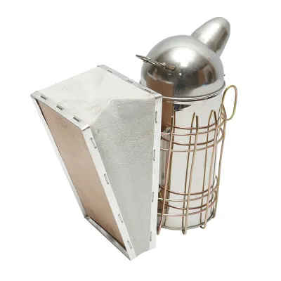 Afumator albine din otel inox cu cilindru scut termic si burduf din piele 210mm - imagine 3