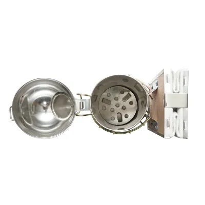 Afumator albine din otel inox cu cilindru scut termic si burduf din piele 210mm - imagine 5