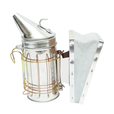 Afumator albine din otel inox cu cilindru scut termic si burduf din piele 160mm