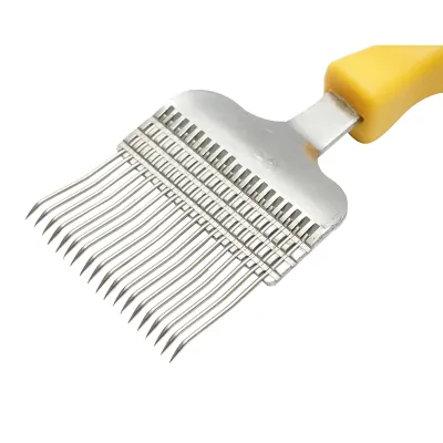 Furculita apicola pentru descapacit cu dinti indoiti din inox cu maner plastic 210mm - imagine 4
