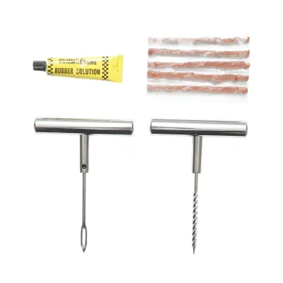 Kit profesional vulcanizare anvelope tubeless la rece cu snur, adeziv, instrument inserare tip ac si alezor - imagine 3