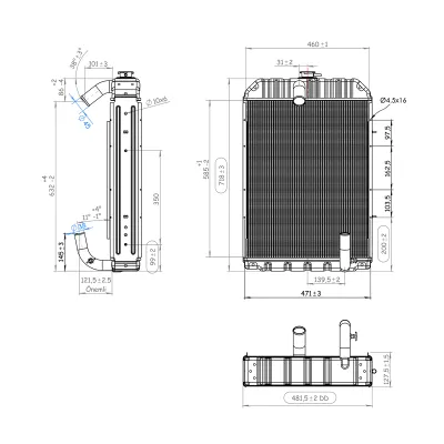 Radiator racire apa U-650 din cupru cu 5 randuri de celule 590x455x65 - imagine 9