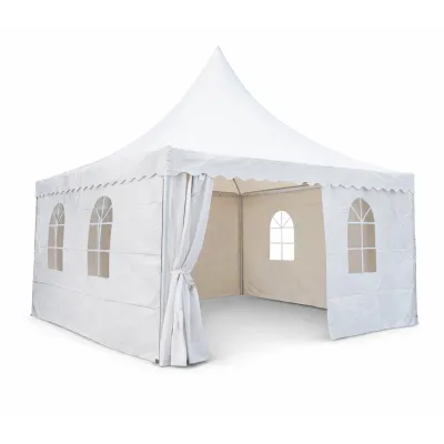 Cort evenimente pavilion tip pagoda 5x5m, alb impermeabil UV, acoperis PVC 750g/m2, cadru otel-aluminiu 48x48x2.5mm - imagine 4