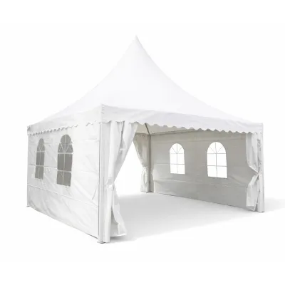 Cort evenimente pavilion tip pagoda 5x5m, alb impermeabil UV, acoperis PVC 750g/m2, cadru otel-aluminiu 48x48x2.5mm - imagine 5