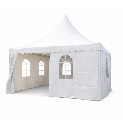 Cort evenimente pavilion tip pagoda 5x5m, alb impermeabil UV, acoperis PVC 750g/m2, cadru otel-aluminiu 48x48x2.5mm - imagine 7