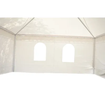 Cort evenimente pavilion tip pagoda 5x5m, alb impermeabil UV, acoperis PVC 750g/m2, cadru otel-aluminiu 48x48x2.5mm - imagine 12