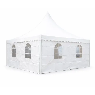 Cort evenimente pavilion tip pagoda 5x5m, alb impermeabil UV, acoperis PVC 750g/m2, cadru otel-aluminiu 48x48x2.5mm - imagine 2