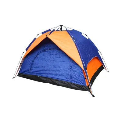 Cort camping 2 persoane albastru-portocaliu pliabil automat pop-up 2 intrari, impermeabil cu protectie UV si plasa anti-insecte 200x200x145cm