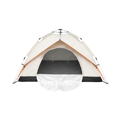Cort camping 2 persoane crem pliabil automat pop-up 2 intrari, impermeabil cu protectie UV si plasa anti-insecte 200x200x145cm - imagine 3