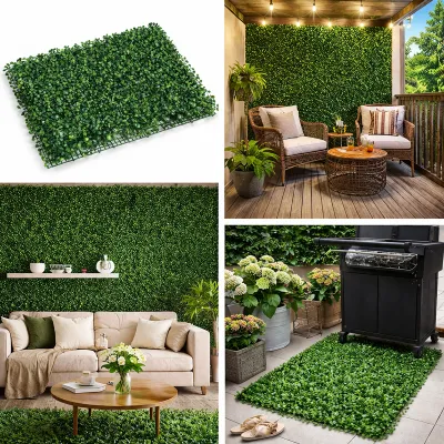 Panou gard viu artificial verde decorativ cu frunze mici 40x60x3cm