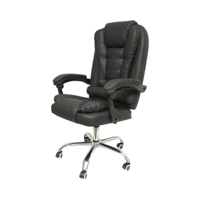 Scaun de birou ergonomic directorial cu suport lombar, piele ecologica neagra, rotativ, spatar si inaltime reglabile