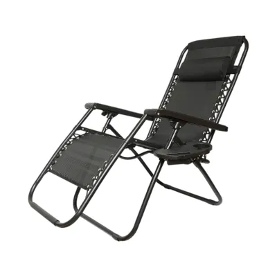 Scaun relaxare pliabil zero gravity tip sezlong negru cu suport pahar si tava, tetiera detasabila, structura otel - imagine 2