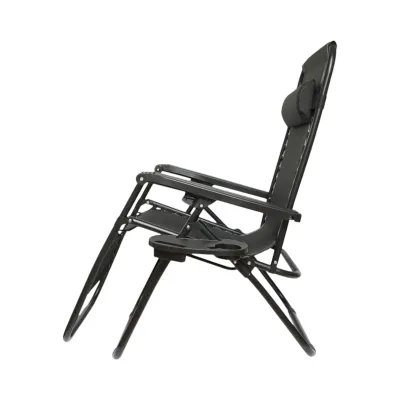 Scaun relaxare pliabil zero gravity tip sezlong negru cu suport pahar si tava, tetiera detasabila, structura otel - imagine 6
