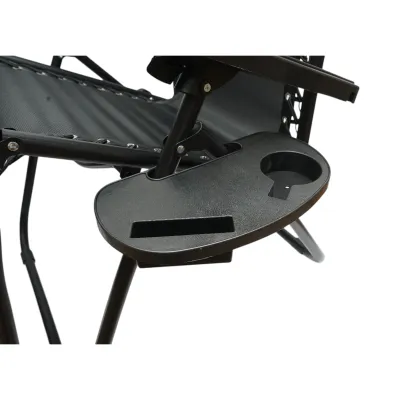 Scaun relaxare pliabil zero gravity tip sezlong negru cu suport pahar si tava, tetiera detasabila, structura otel - imagine 13