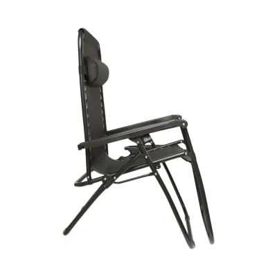 Scaun relaxare pliabil zero gravity tip sezlong negru cu suport pahar si tava, tetiera detasabila, structura otel - imagine 5