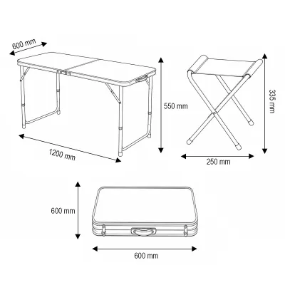 Set masa pliabila camping cu 4 scaune din aluminiu, portabila tip valiza, reglabila pe inaltime 120x60cm Breckner Germany - imagine 5